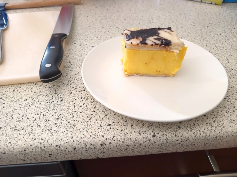 Homemade custard slice on a plate